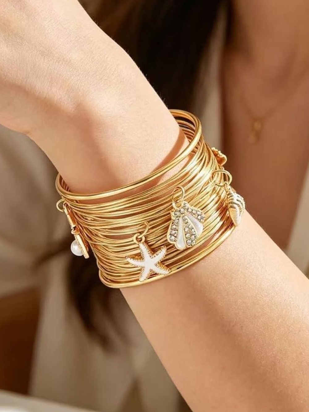 Zara Gold-Tone Stackable Charm Bangle Bracelet Set